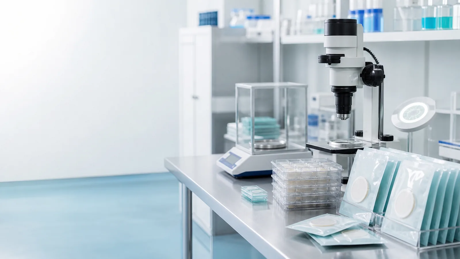 Microneedle patch quality control laboratory with inspection equipment